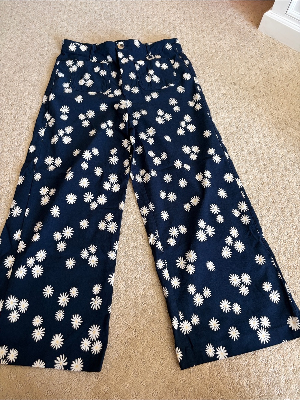 Jules & Leopold Navy Daisy Print Cropped Wide-Leg Pants